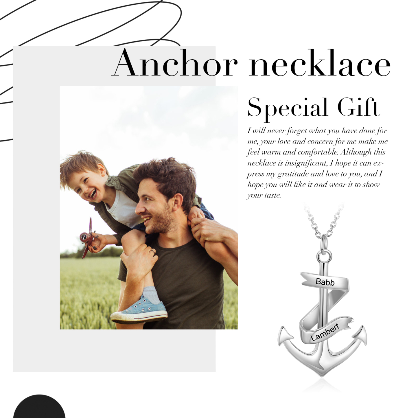 925 Sterling Silber Personalisierte 2 Namen Anker Halskette