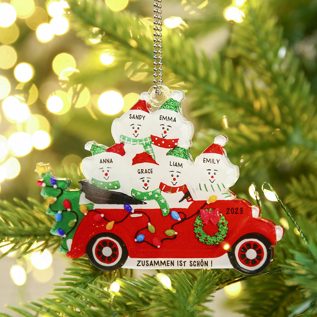 Acryl Personalisierte 6 Namen & Text & Jahr Rotes Cabrio Weihnachtsornament Weihnachtsbaum Anhänger