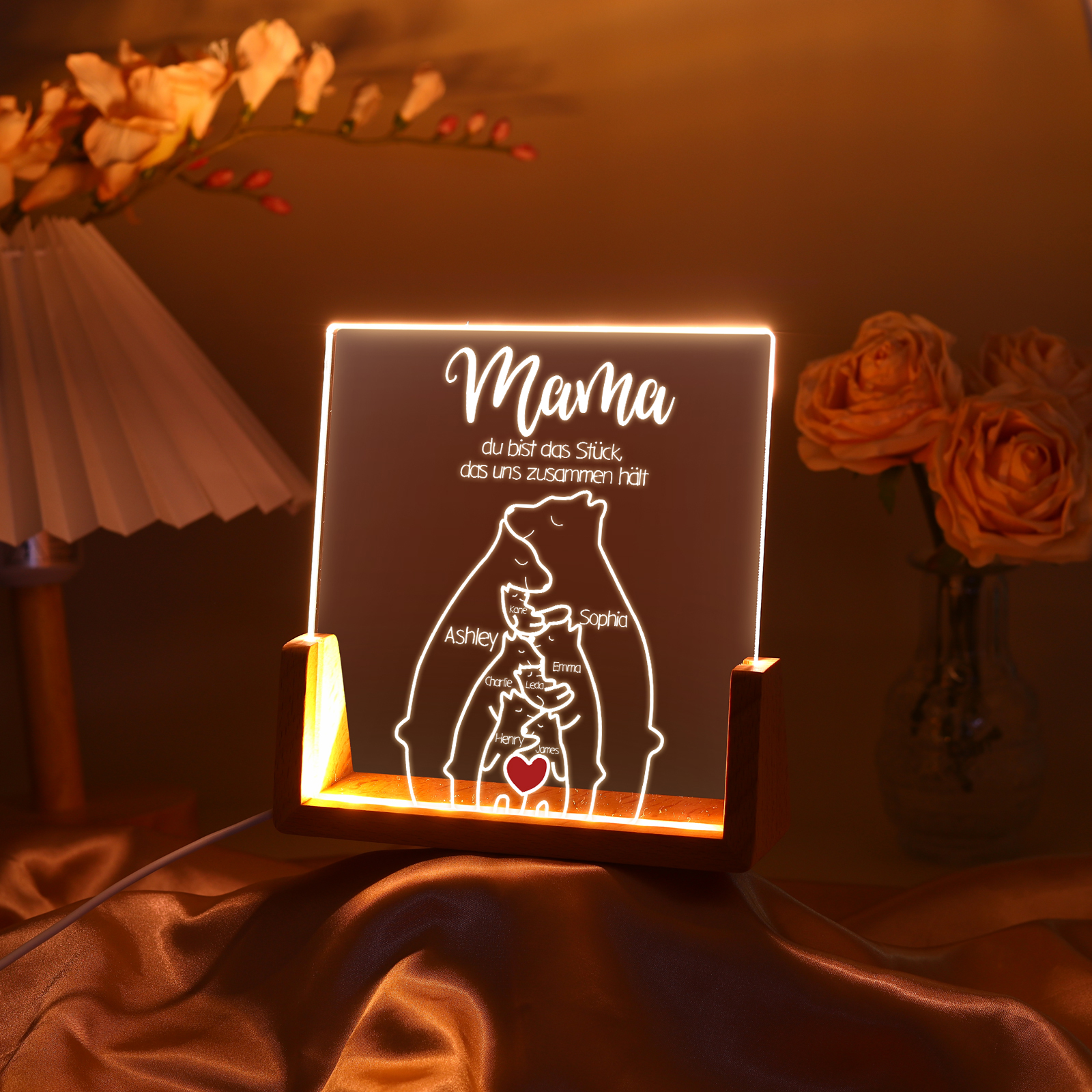 Personalisierte 8 Namen & Texte Bär Familie Nachtlicht Geschenk für Großmutter/Mutter zum Muttertag