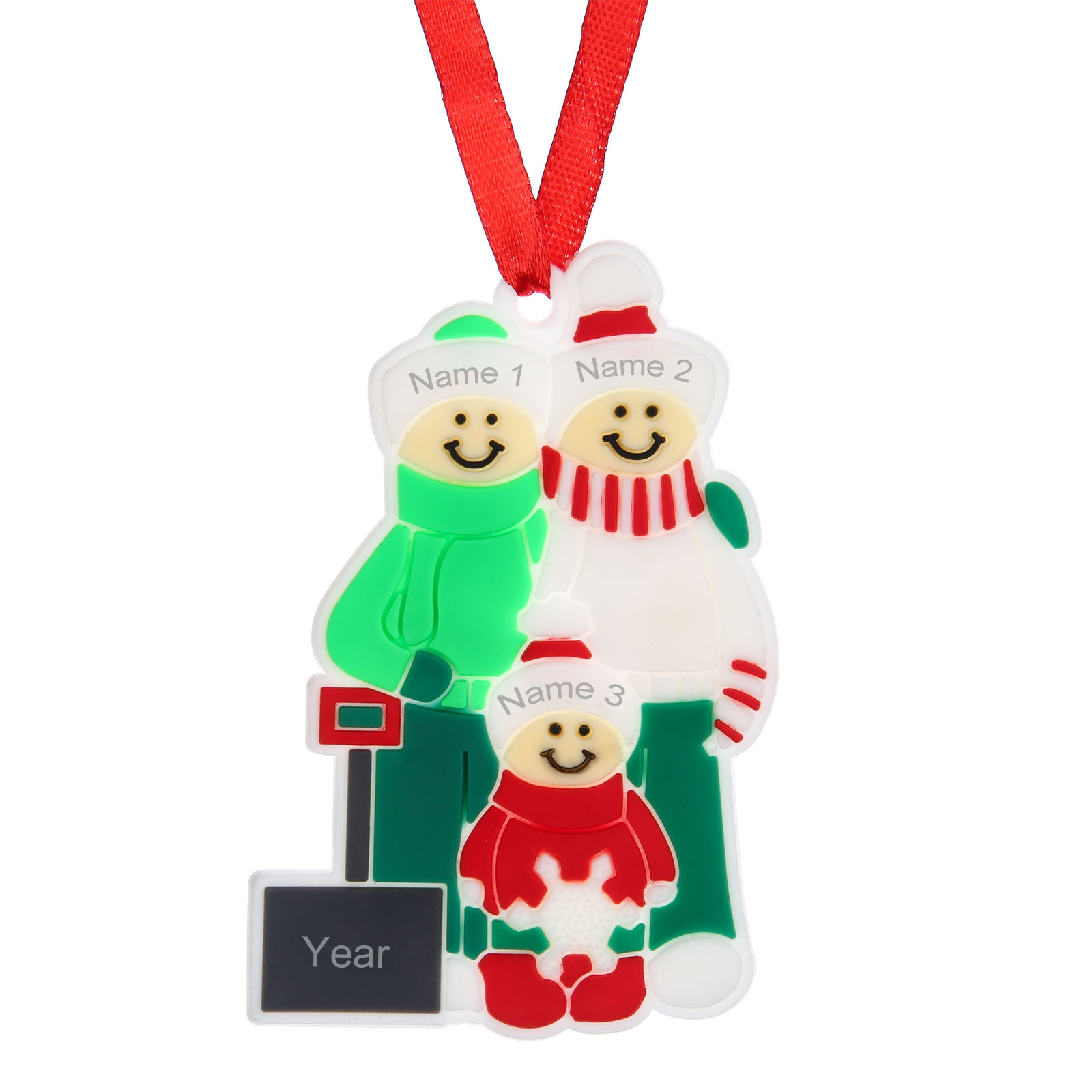 PVC Personalisierte 3 Namen & Jahr Schneeschaufel-Team Weihnachtsornament Weihnachtsbaum Anhänger mit 3 Familienmitgliedern