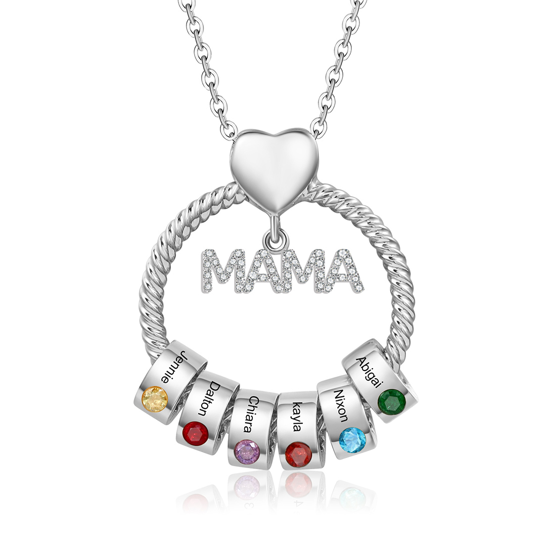Personalisierte 6 Namen Gravur "MAMA" Halskette mit 6 Geburtssteinen