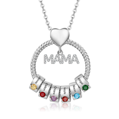 Personalisierte 6 Namen Gravur "MAMA" Halskette mit 6 Geburtssteinen