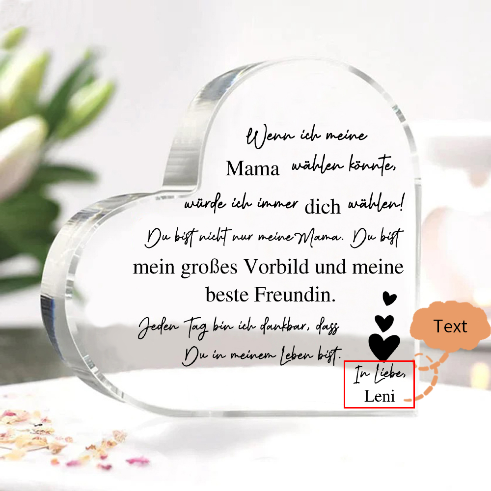 Personalisierter Text -Jeden Tag bin ich dankbar, dass Du in meinem Leben bist- Acryl-Deko Schreibtischdekoration für Mutter