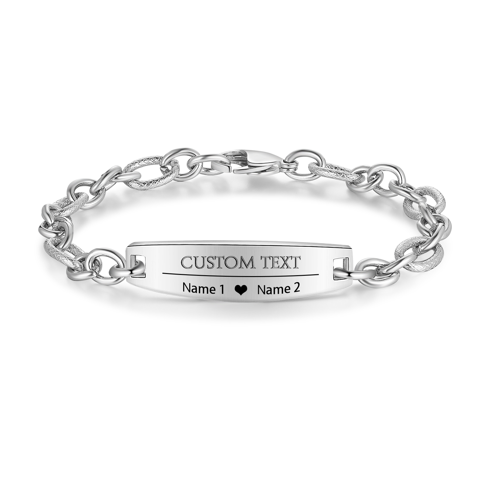Herren Armband-Personalisiertes 2 Namen & Text Edelstahl Armband 