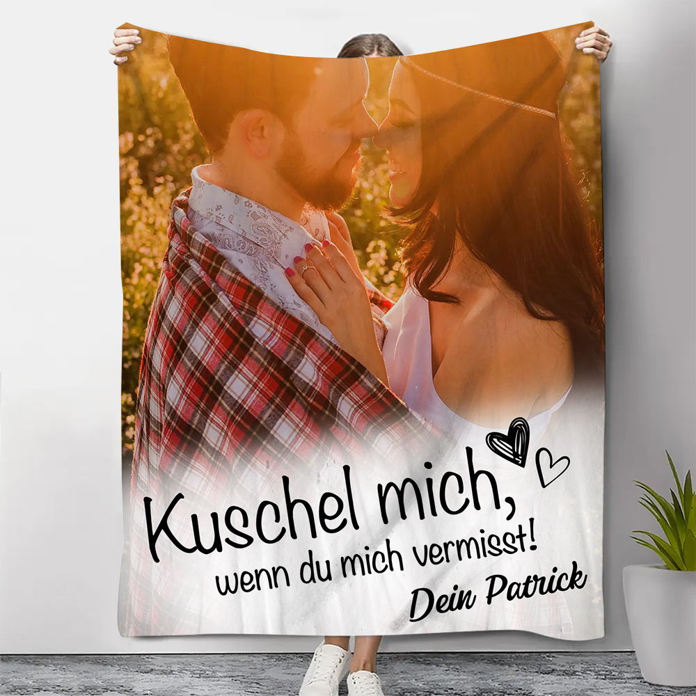 Personalisierter Foto & Text Decke-Kuschel mich, wenn du mich vermisst-Für Paare