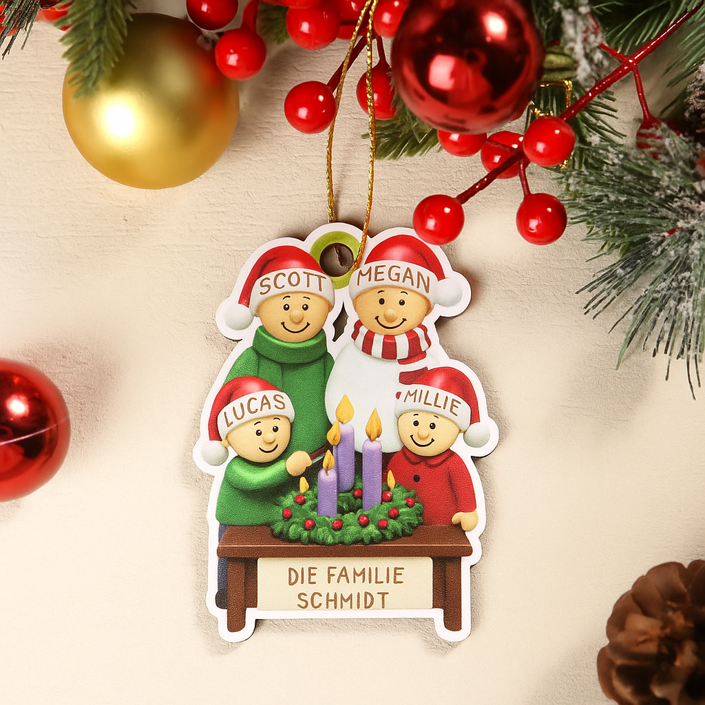 Personalisierte Advents Weihnachtsbaum Anhänger für Familie 4 mit Name und Text