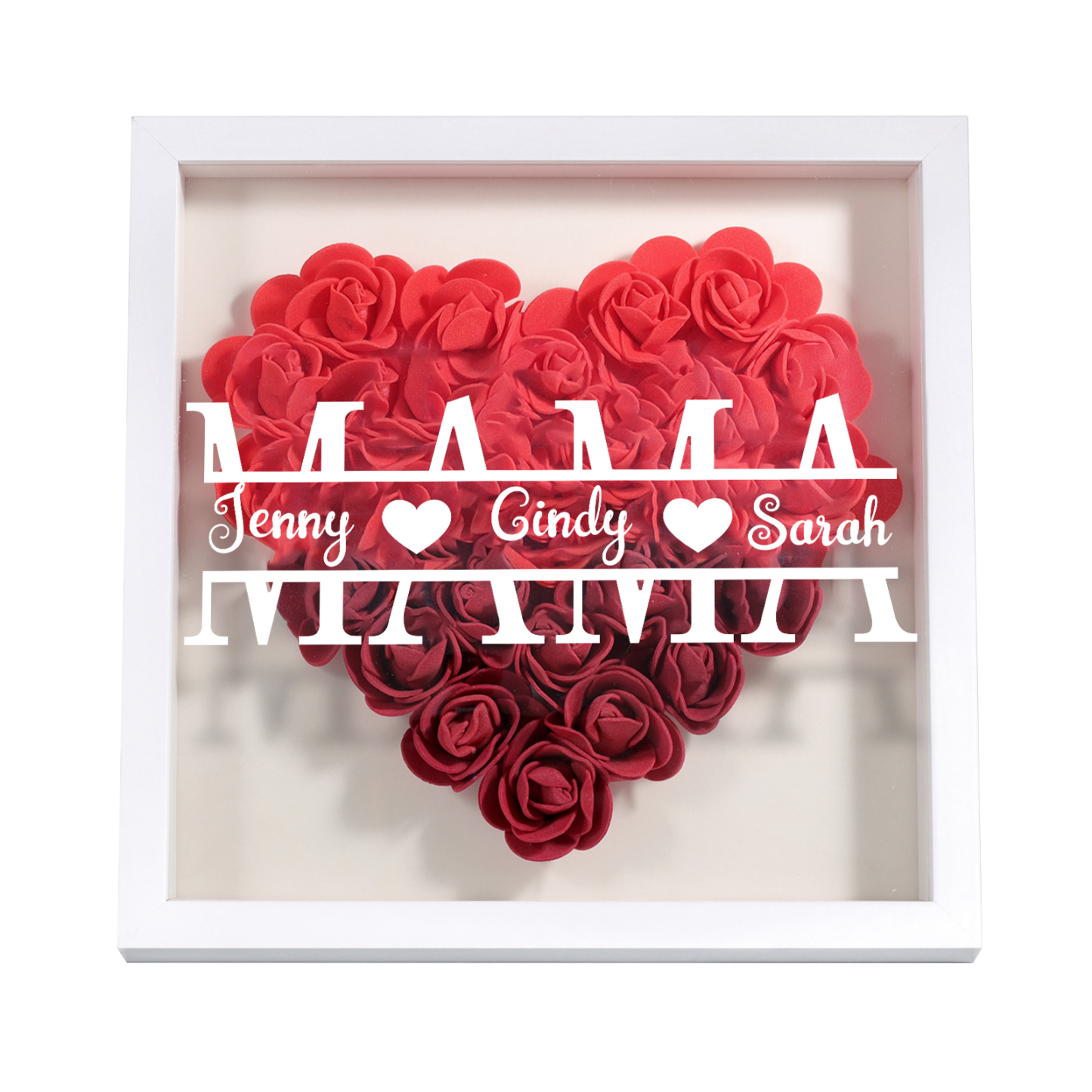 Mama Dichteplattenrahmen Deko-Personalisierbare 2 Namen Blume Ornament für Mutter