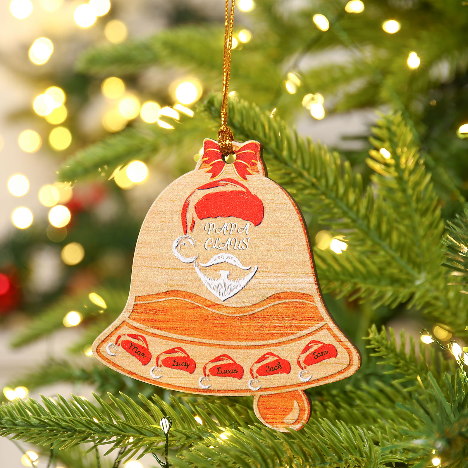 Holz Personalisierte 5 Namen & Text Weihnachtsglocken Weihnachtsornament Weihnachtsbaum Anhänger