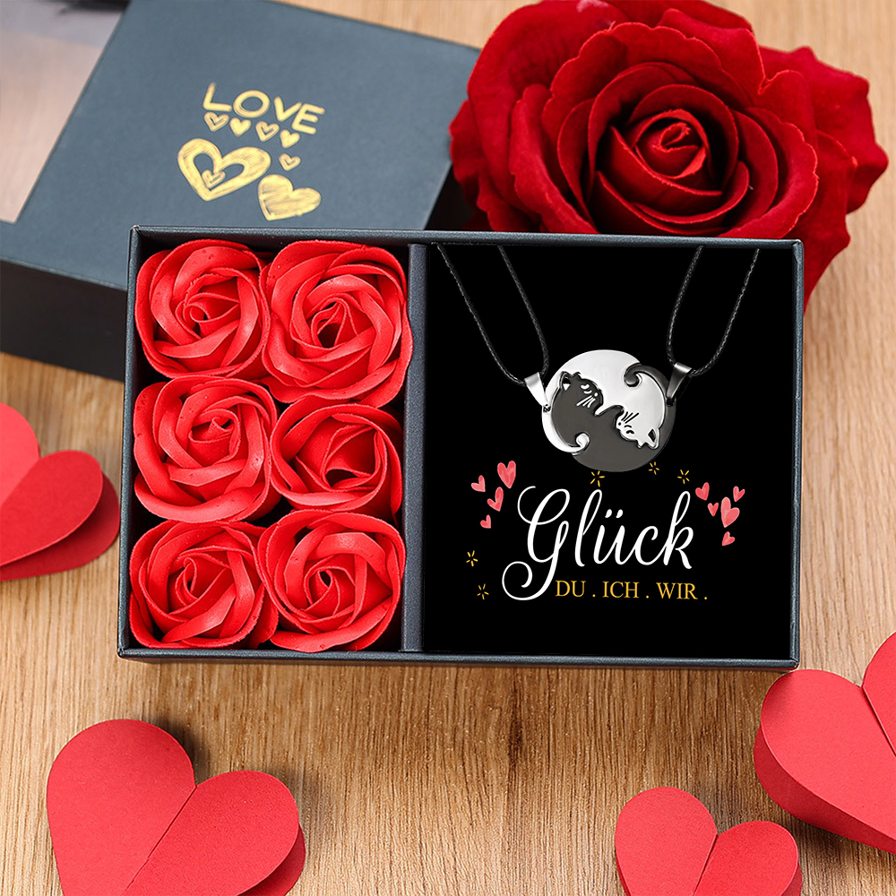 Halskette Set Schwarz & Weiß Katzen Puzzle Halsketten-Glück, Du, Ich, Wir-Geschenk mit Nachrichtenkarte 