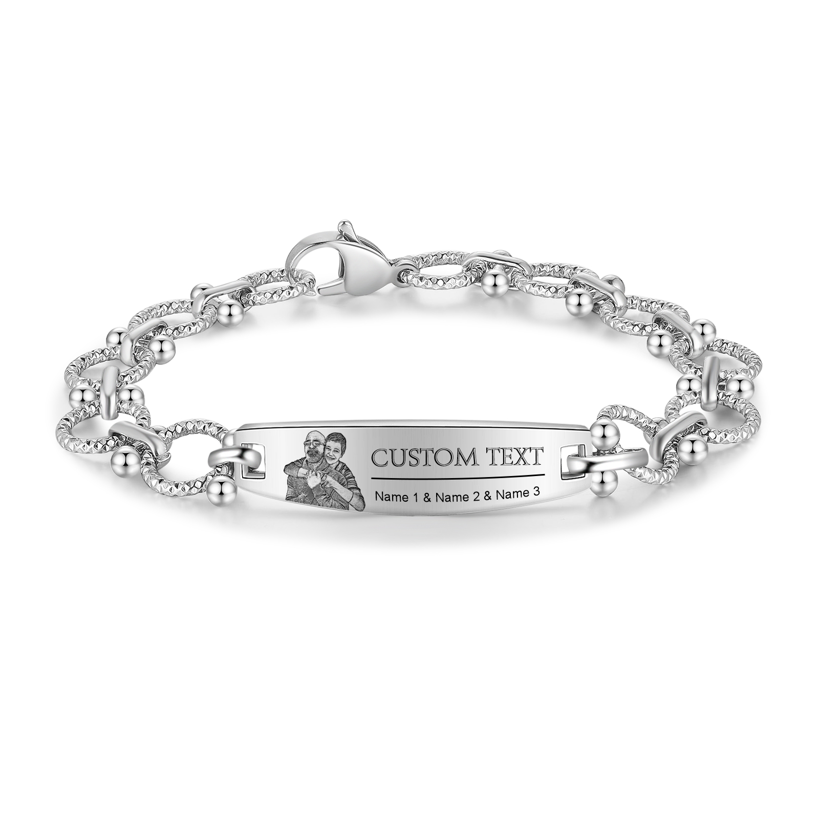 Herren Armband-Personalisiertes 3 Namen & Text & Foto Edelstahl Armband 