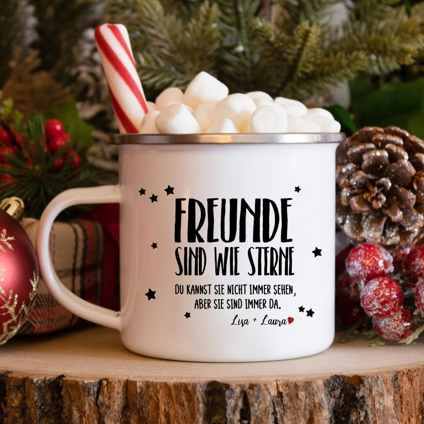Emaille Tasse-Personalisierter Text-Freund sind wie Stern Du kannst sie nicht immer sehen Aber sie sind immer da-Emaille Becher für beste Freunde/Freundinnen