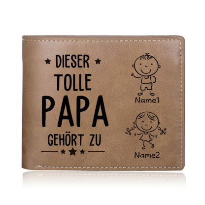 Personalisierte 2 Namen & Foto-Dieser tolle Papa gehört  PU Leder Kurze Geldbörse für Vater