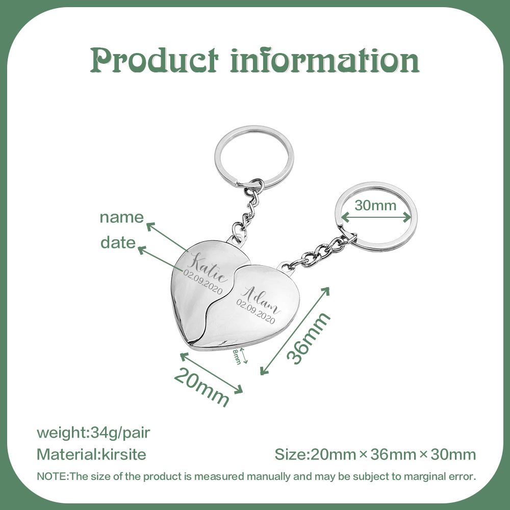 Personalisierbare 2 Namen & Datum Herz Metall Schlüsselanhänger-Glück, Du, Ich, Wir-Geschenk mit Nachrichtenkarte 