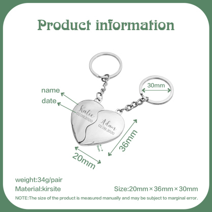 Personalisierbare 2 Namen & Datum Herz Metall Schlüsselanhänger-Glück, Du, Ich, Wir-Geschenk mit Nachrichtenkarte 