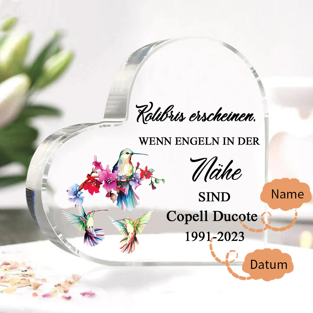 Personalisierter Name & Jahr Acryl-Deko-Kolibris erscheinen, wenn Engeln in der Nähe sind-Trauer Schreibtischdekoration