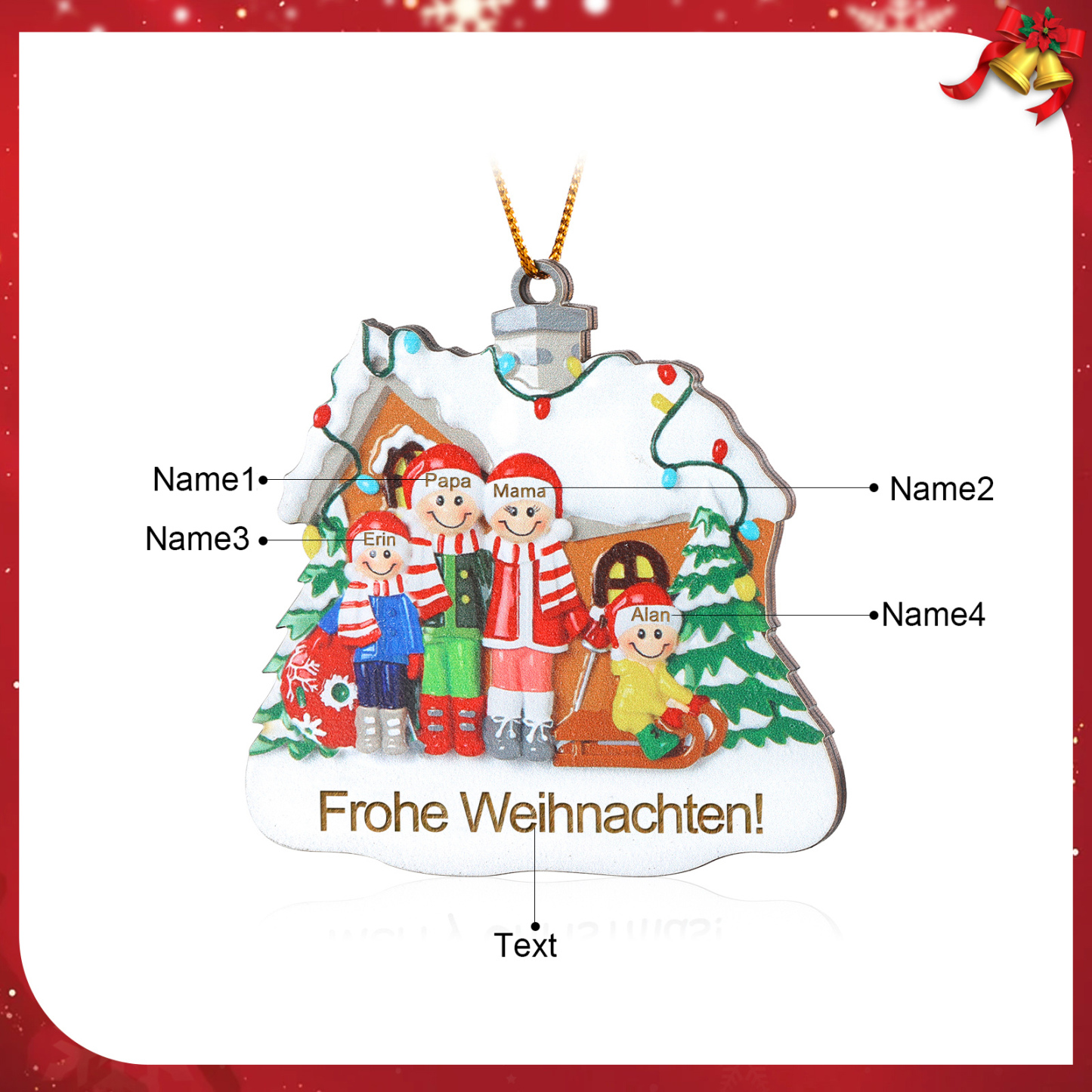 Personalisierte 3-5 Namen & Text Holz Weihnachtsornament Weihnachtsbaum Anhänger mit 3-5 Familienmitgliedern