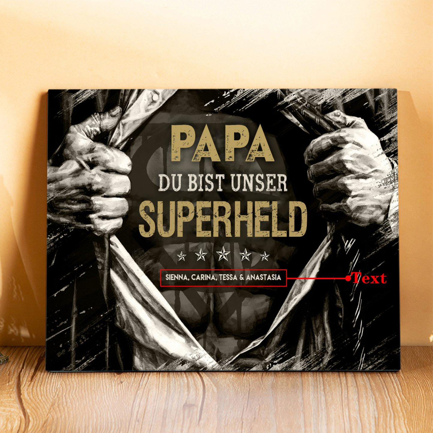 Vater Holzbild - Personalisierter Text Holzdekoration-Papa du bist unser Superheld