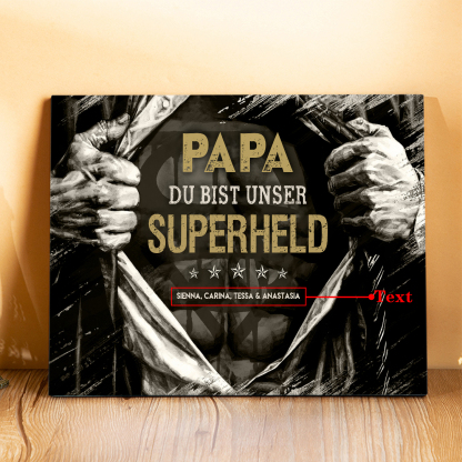 Vater Holzbild - Personalisierter Text Holzdekoration-Papa du bist unser Superheld