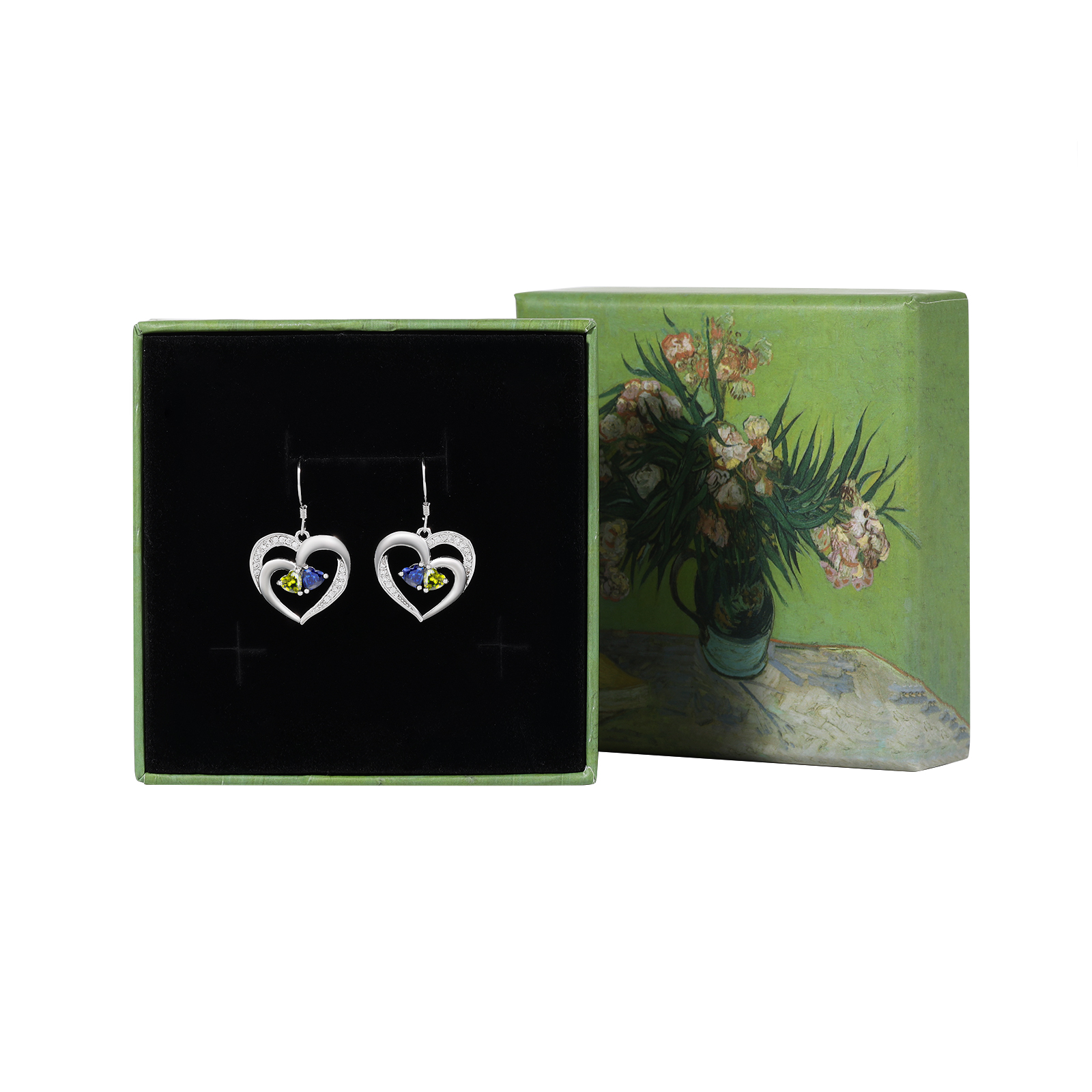 Personalisierte Herz Ohrringe mit 2 Geburtssteinen aus 925er Sterlingsilber