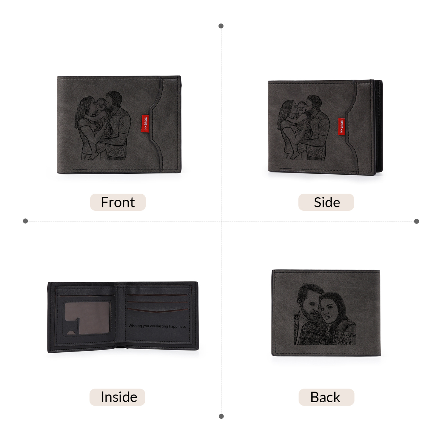 Personalisierte Herren Geldbörse aus PU‑Leder, individuell mit Foto, Kalender oder Namensgravur