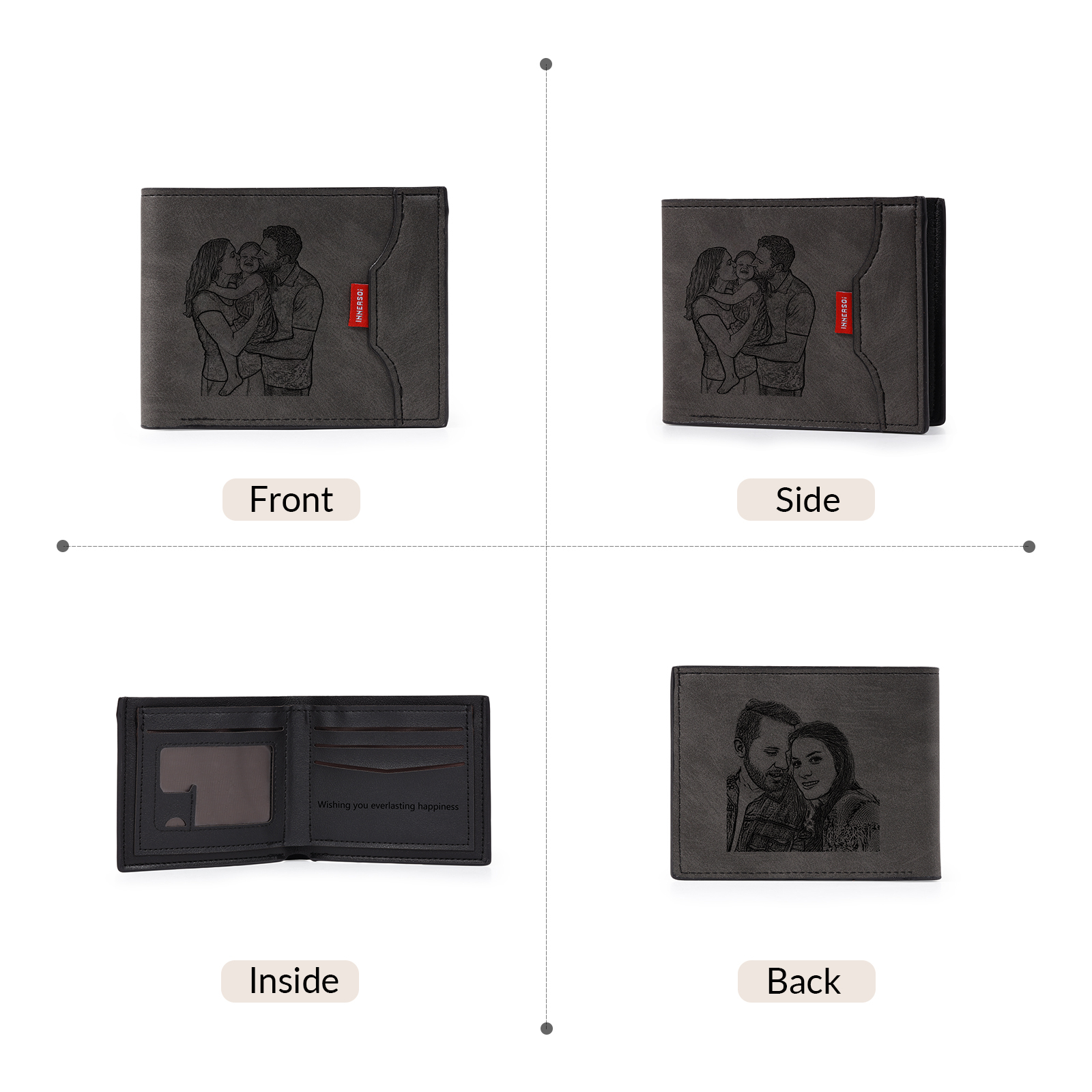 Personalisierte Herren Geldbörse aus PU‑Leder, individuell mit Foto, Kalender oder Namensgravur