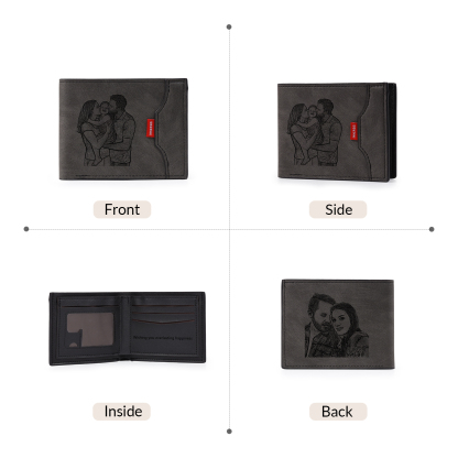 Personalisierte Herren Geldbörse aus PU‑Leder, individuell mit Foto, Kalender oder Namensgravur