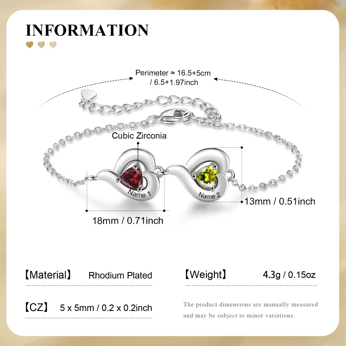 Personalisiertes Geburtsstein Armband mit Doppelherz als liebevolles Geschenkset mit Karte