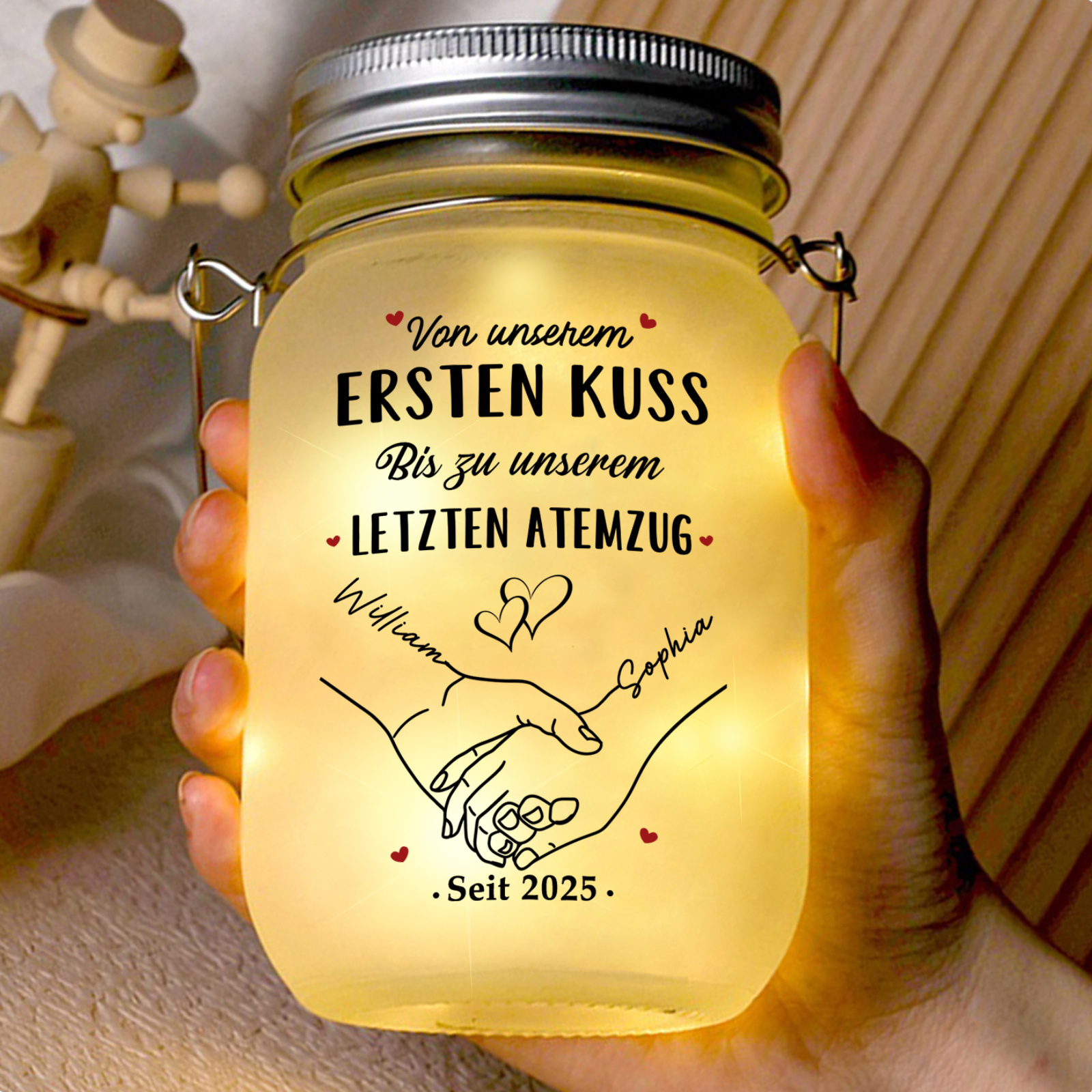 Personalisiert LED-Glasflasche Kalender für Paar — das perfekte Geschenk zu Weihnachten und zum Valentinstag