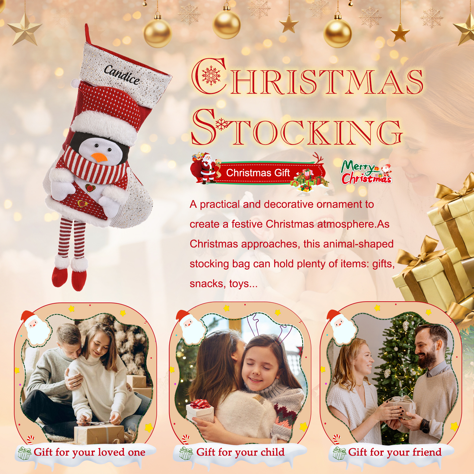 Personalisierte große niedliche Plüsch-Weihnachtsstrumpf