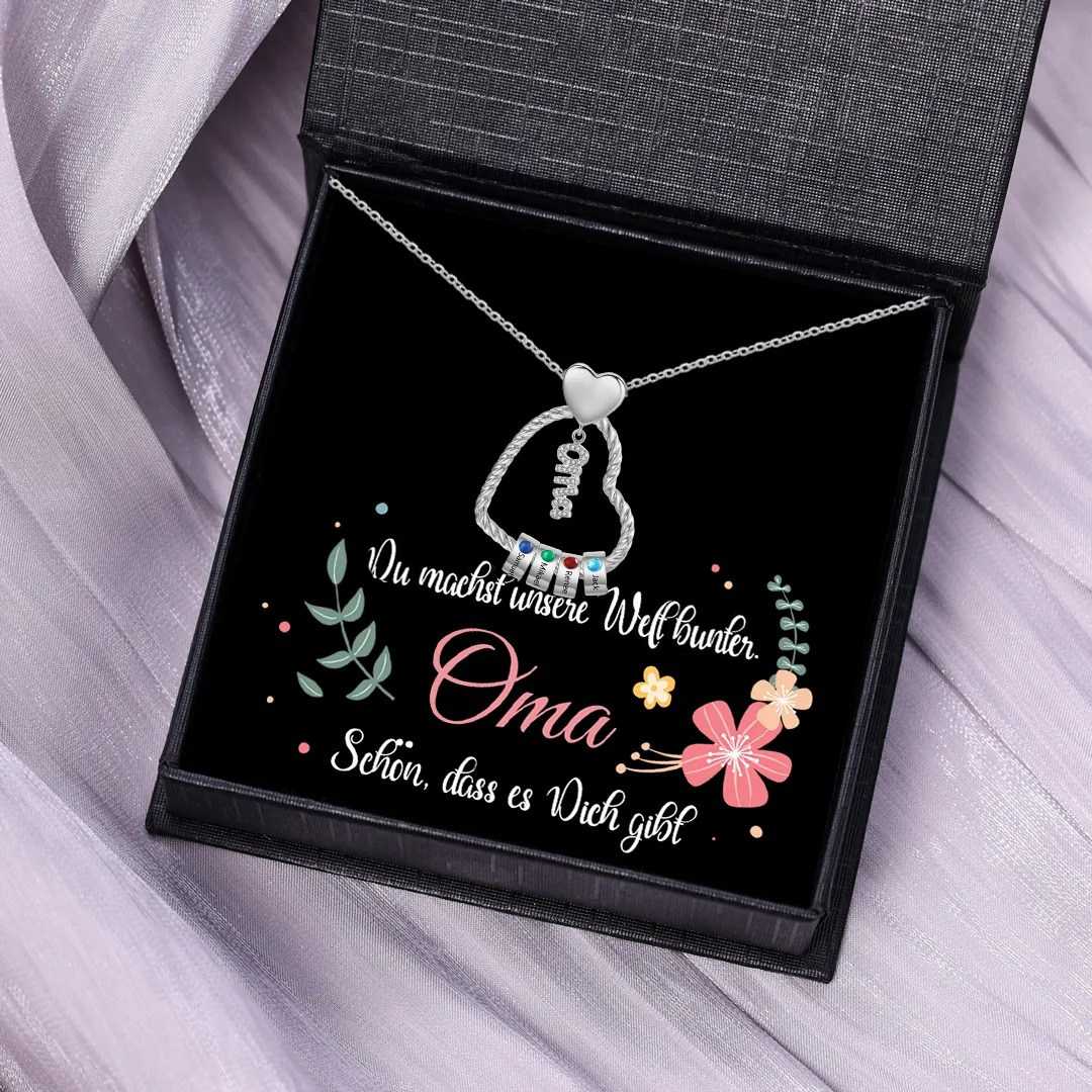 Kettenmachen Personalisierte 4 Namen Herz Halskette mit 4 Geburtssteinen - Du machst meine Well bunter. Oma Schön, dass es Dich gibt - Geschenk mit Nachrichtenkarte 24.99