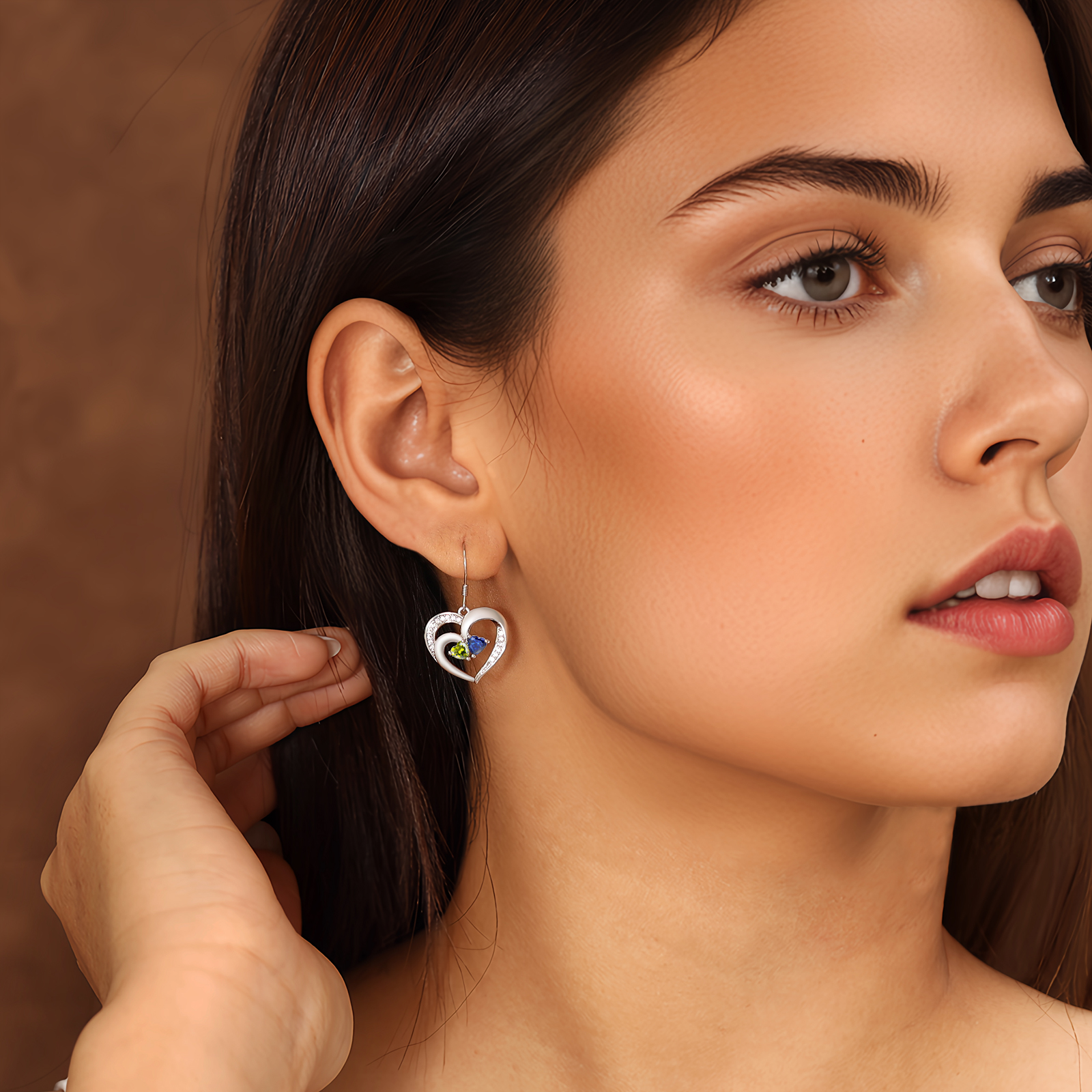 Personalisierte Herz Ohrringe mit 2 Geburtssteinen aus 925er Sterlingsilber