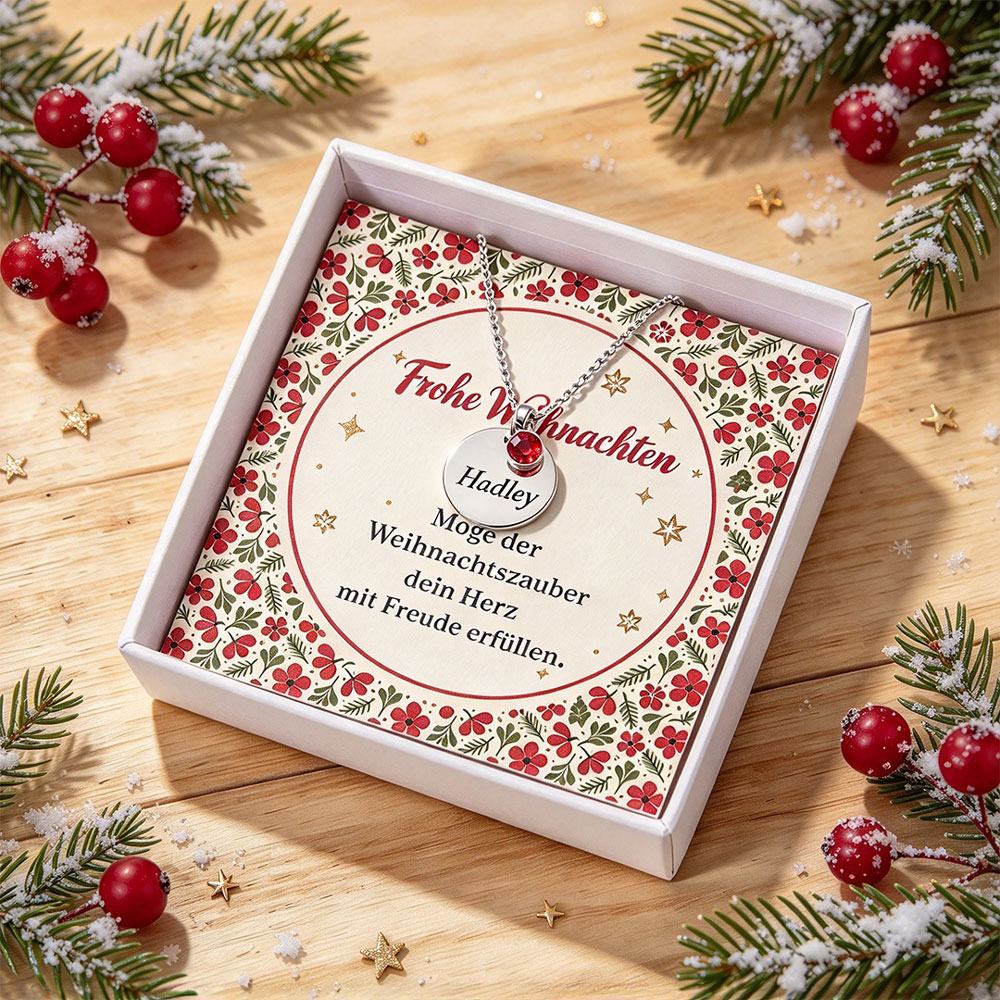 Personalisierte Namenskette mit rundem Anhänger und Geburtsstein-Imitat – Weihnachtsgeschenk für Mama Tochter Ehefrau oder beste Freundin