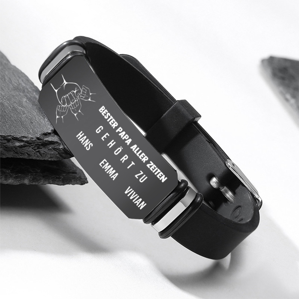 Herren Personalisierter 1-7 Namen & Faust Leder Armband-Bester PAPA aller Zeiten gehört zu....