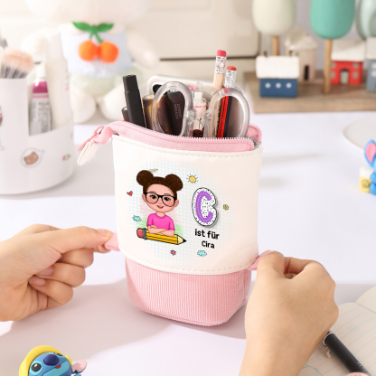 Personalisierter Name in 4 Farben Leinwand PU-Leder Stifteetui Stifttasche für Mädchen