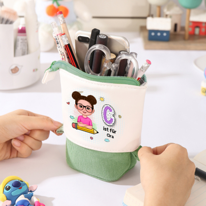 Personalisierter Name in 4 Farben Leinwand PU-Leder Stifteetui Stifttasche für Mädchen