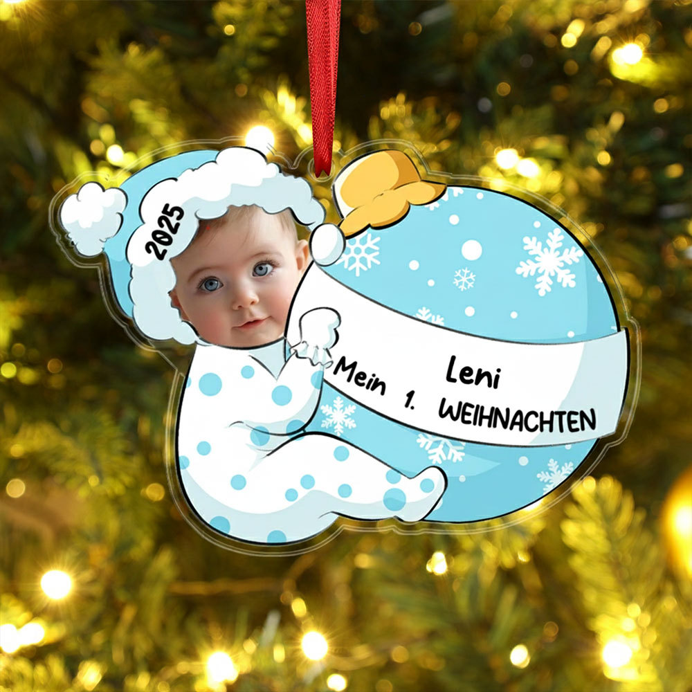 Acryl Weihnachtsornament – Personalisierter 1 Name & Foto & Jahr & Ordinalzahl Baby Weihnachtsanhänger