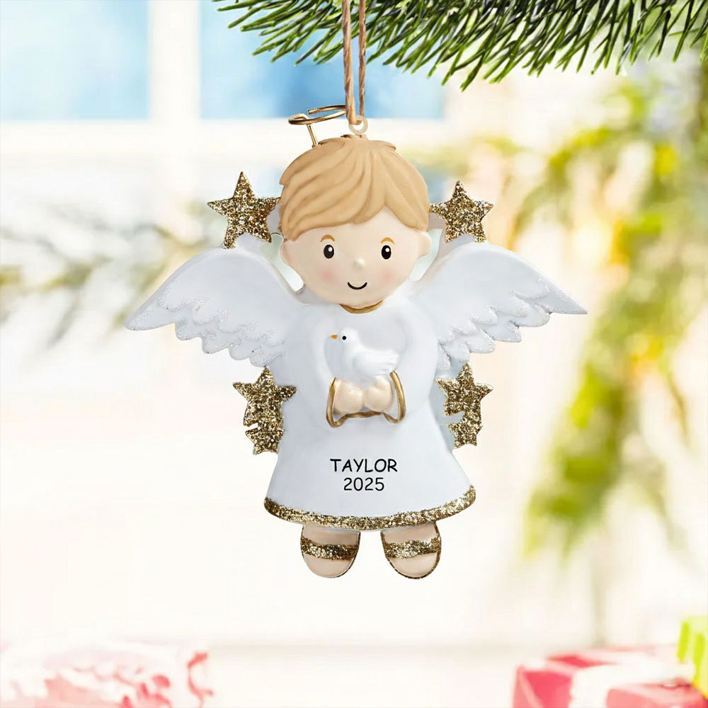 Holz Weihnachtsornament-Personalisierter Name & Jahr Engel Baby Ornament Schutzengel