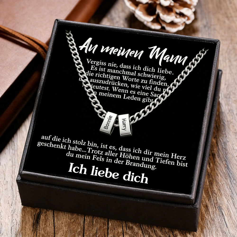 Herren-Halskette mit Namensperlen personalisiert – Geschenk für meinen Mann mit Kartenset