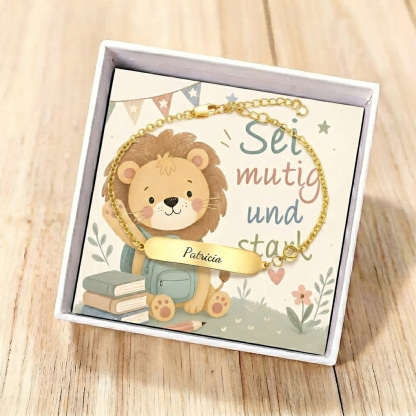 Löwen-Armband mit Namensgravur Geburtsstein Personalisiertes Kinderarmband Geschenkbox Sei mutig und stark