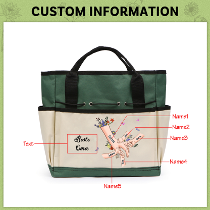 Personalisierte 2-8 Namen & Text Gartentasche Blume Hand in Hand Familie große kapazität Gartentasche für Gartenwerkzeug nähen