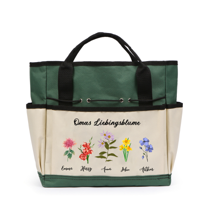 Personalisierte 2-8 Namen & Geburtsblumen & Text Gartentasche Familie große kapazität Gartentasche für Gartenwerkzeug nähen