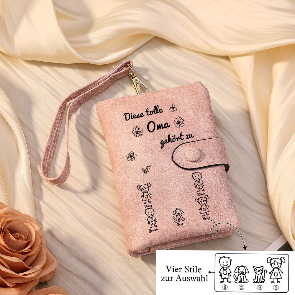 Personalisierte 5 Namen & Muster PU-Leder Portemonnaie -Diese tolle Oma gehört zu- Geldbörse für Oma Großmutter