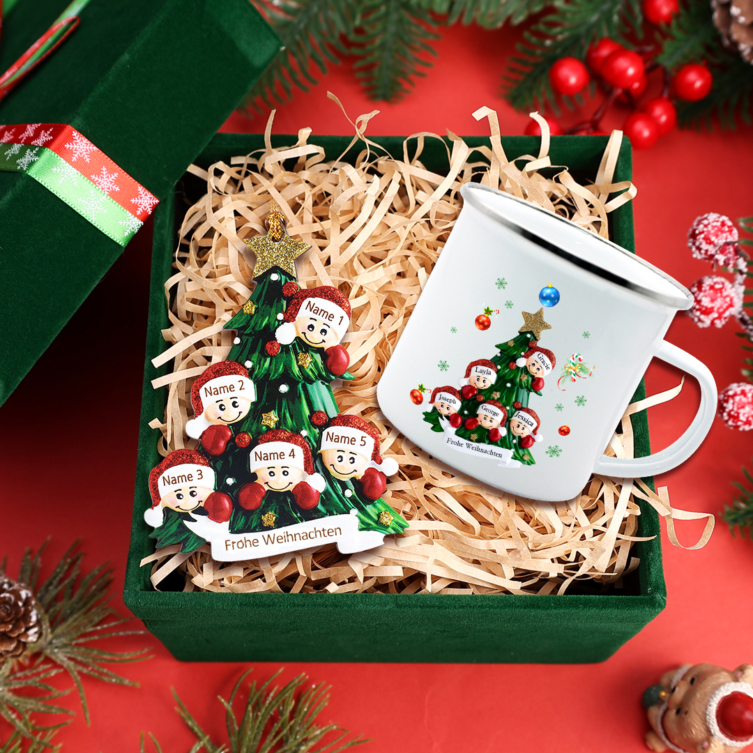 Personalisiertes 5 Namen & Text Weihnachtsornament Baum Anhänger mit 5 Familienmitgliedern