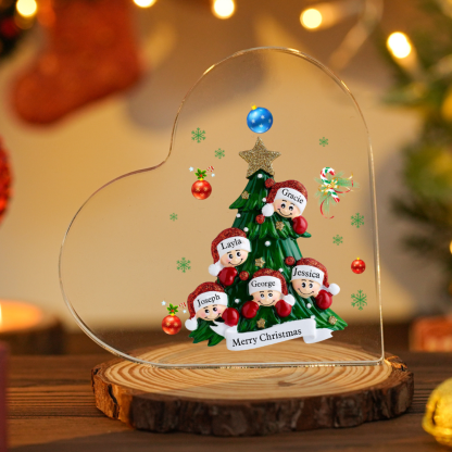 Personalisierte 2-8 Namen & Text Herz-Acryl-Deko – Weihnachtsbaum-Schreibtischdekoration für Familie