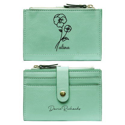Damen Personalisierter Text & Name & Geburtsblume PU Leder Geldbörse