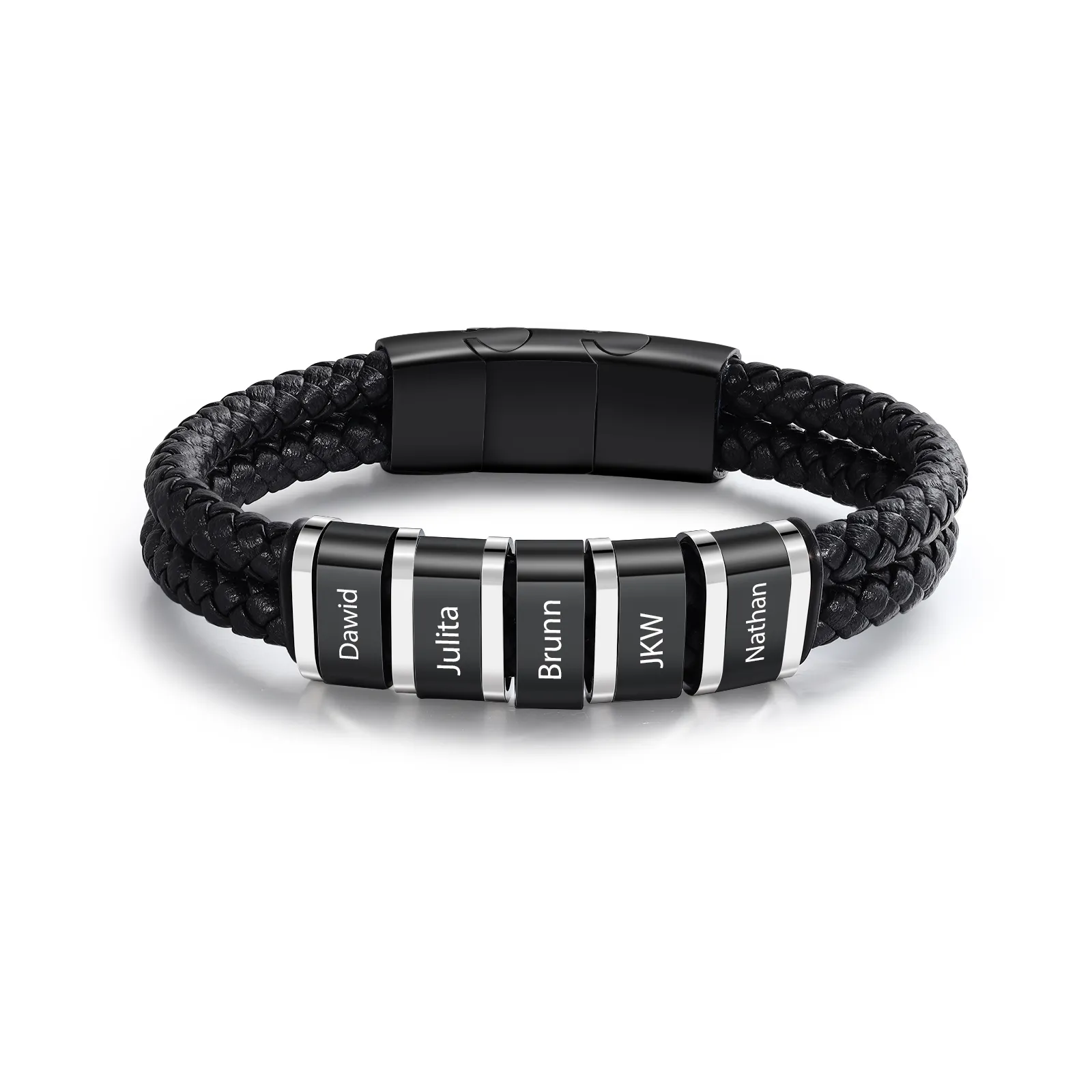 Herren Personalisierte 1-5 Namen Doppellagiges Geflochtenes Leder Armband