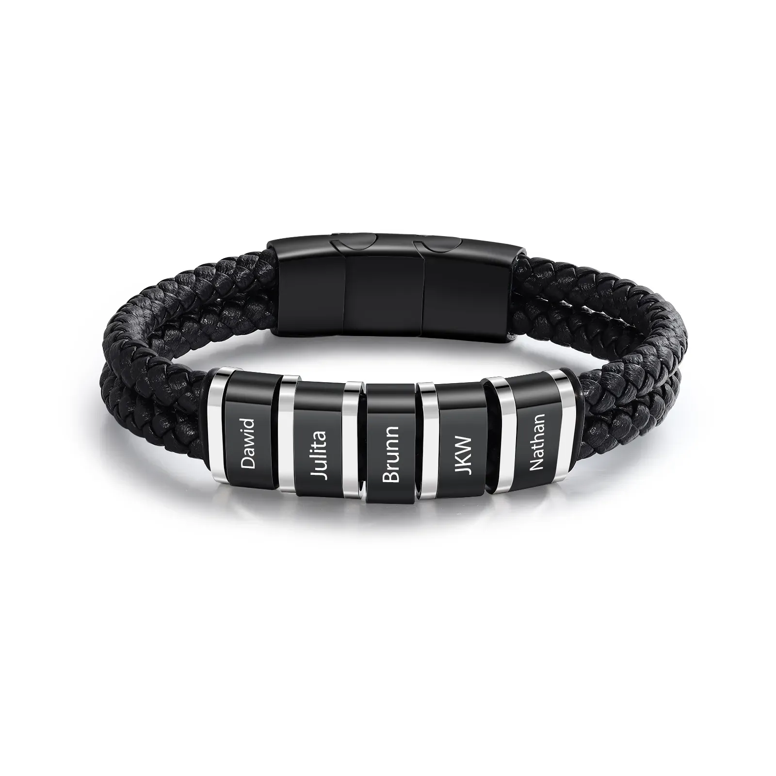 Herren Personalisierte 1-5 Namen Doppellagiges Geflochtenes Leder Armband