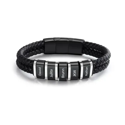 Herren Personalisierte 1-5 Namen Doppellagiges Geflochtenes Leder Armband