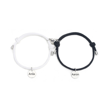 Personalisierte 2 Namen Paar Herz Marnet Armbänder Set für Liebespaar