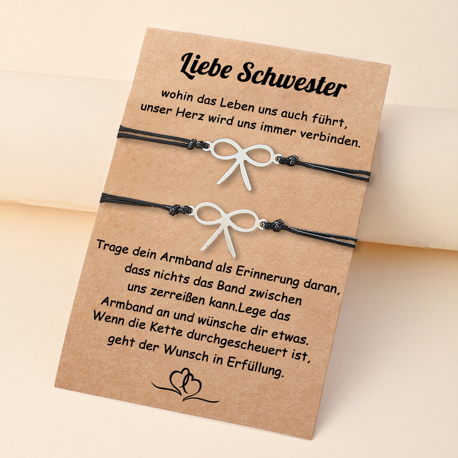 Naturstein Herz-Armband Für Schwester – Persönliches Geschenk Mit Karte Für Geburtstag & Weihnachten